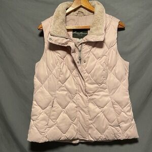 Eddie Bauer Goose Down Vest Womens Medium Pink Premium EB650 Quilted Zip & Snap